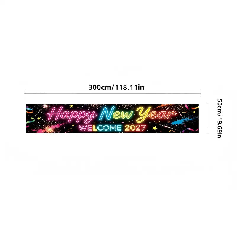 Pre-Lit 2027 NYE Photo Backdrop Banner – Long Fabric Bunting with Integrated Lights, Perfect Fence & Wall Decoration for New Year‘s Eve