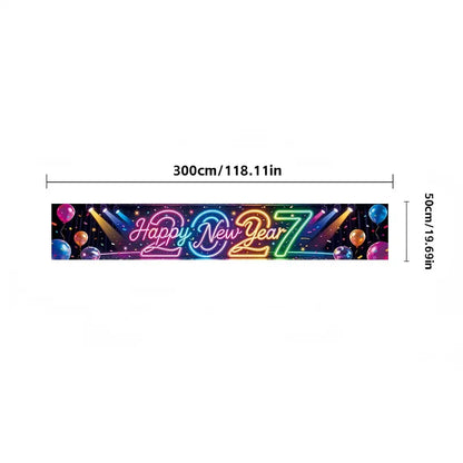 Pre-Lit 2027 NYE Photo Backdrop Banner – Long Fabric Bunting with Integrated Lights, Perfect Fence & Wall Decoration for New Year‘s Eve