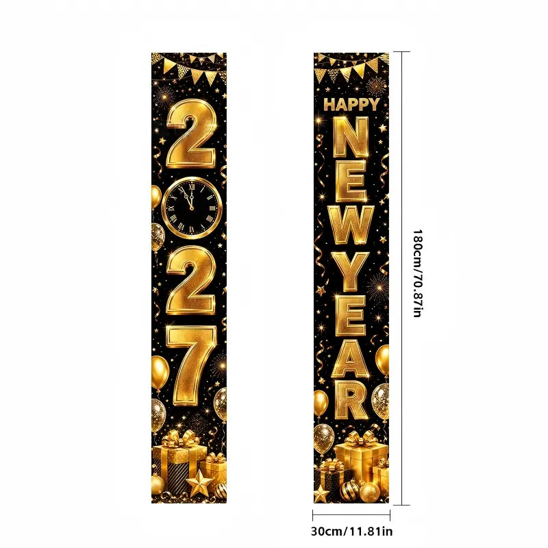 2027 New Year Hanging Couplets  – Gold Foil Party Hanging Scrolls for NYE Celebration, Home & Event Decoration