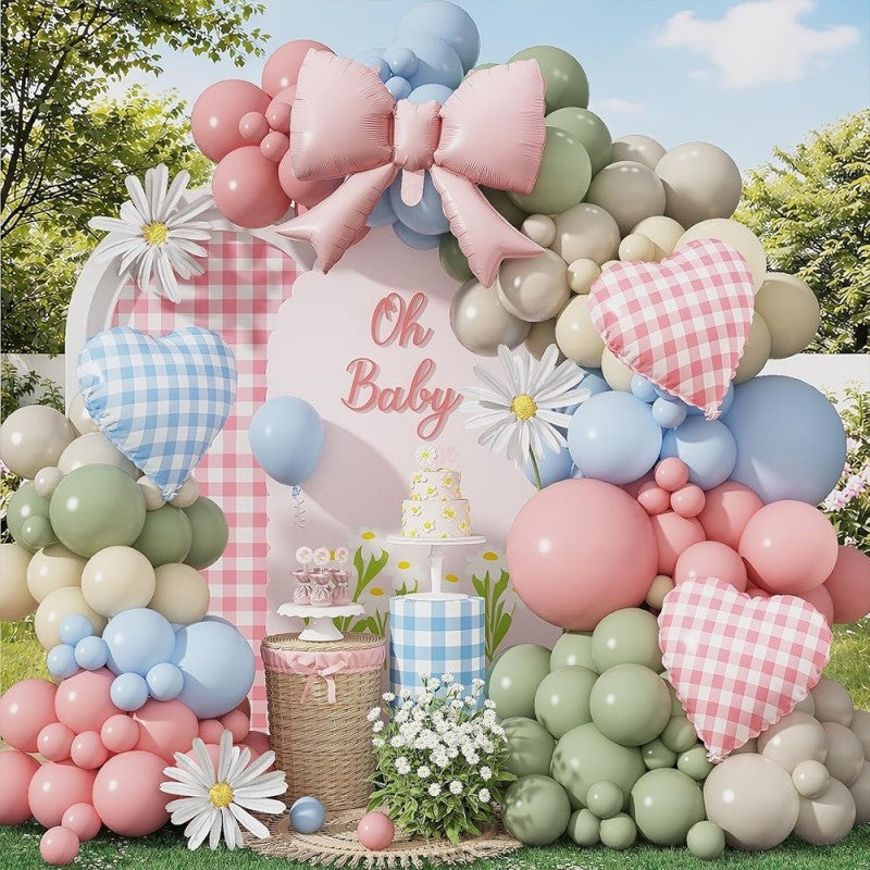 Macaron Balloon Garland Kit with Daisy Flowers – Pastel Latex Balloons & Donut Popsicle Themed Decor for Birthday, Wedding, Bridal Shower & Party Arch