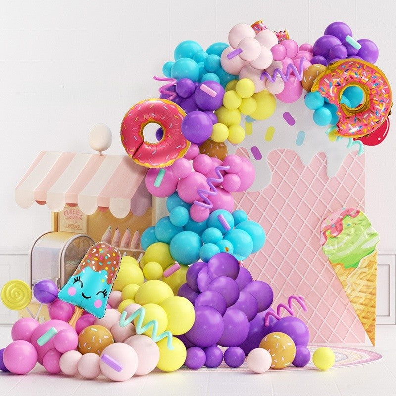 Macaron Balloon Garland Kit with Daisy Flowers – Pastel Latex Balloons & Donut Popsicle Themed Decor for Birthday, Wedding, Bridal Shower & Party Arch