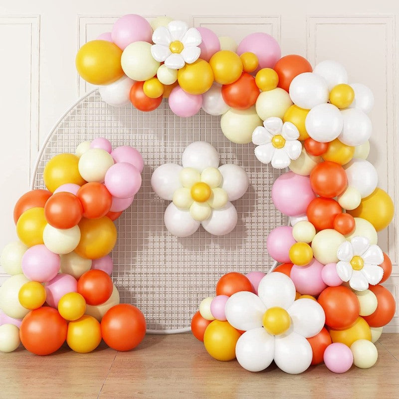 Macaron Balloon Garland Kit with Daisy Flowers – Pastel Latex Balloons & Donut Popsicle Themed Decor for Birthday, Wedding, Bridal Shower & Party Arch