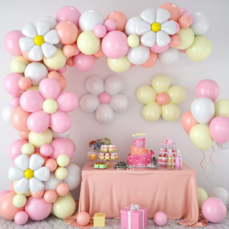 Macaron Balloon Garland Kit with Daisy Flowers – Pastel Latex Balloons & Donut Popsicle Themed Decor for Birthday, Wedding, Bridal Shower & Party Arch
