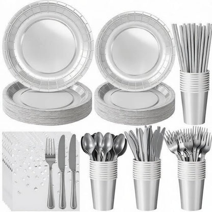 Iridescent Holographic Party Tableware Set – Disposable Rainbow Plates, Cups & Napkins for Birthday, Wedding & Baby Shower Decor