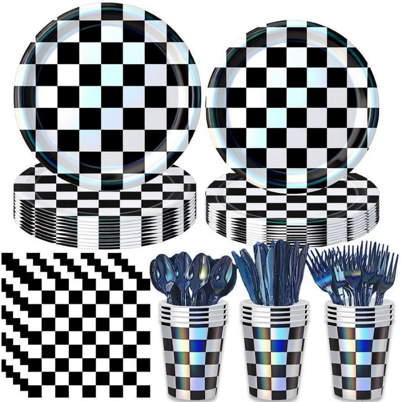 Iridescent Holographic Party Tableware Set – Disposable Rainbow Plates, Cups & Napkins for Birthday, Wedding & Baby Shower Decor