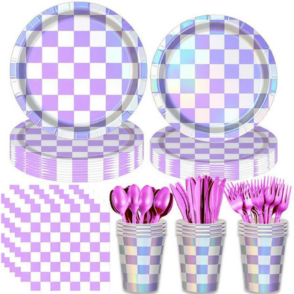 Iridescent Holographic Party Tableware Set – Disposable Rainbow Plates, Cups & Napkins for Birthday, Wedding & Baby Shower Decor