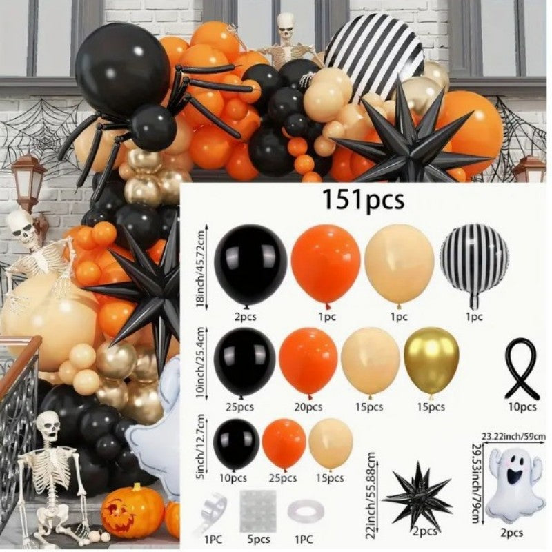 Halloween Ghost Bat Skeleton Balloon Garland Kit – Black Pink Purple & Black Orange Arch Set with Foil Fringe, Haunted House Party Decor Supplies