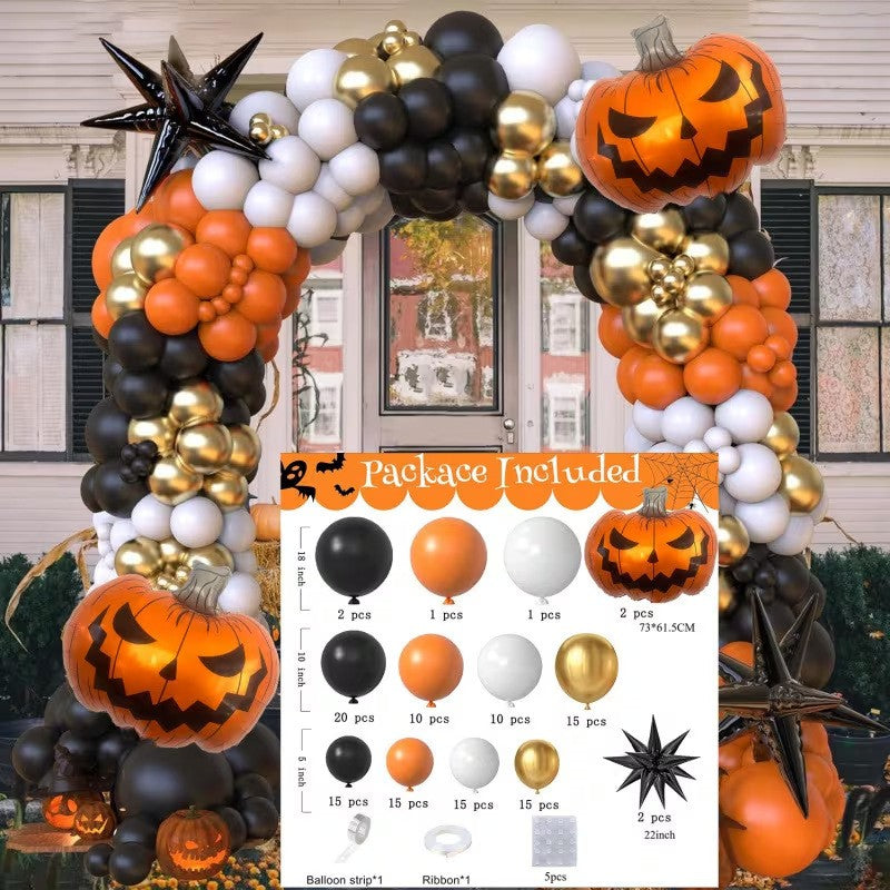 Halloween Ghost Bat Skeleton Balloon Garland Kit – Black Pink Purple & Black Orange Arch Set with Foil Fringe, Haunted House Party Decor Supplies