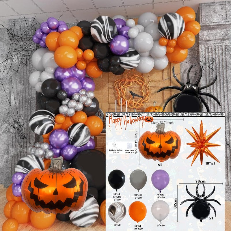 Halloween Ghost Bat Skeleton Balloon Garland Kit – Black Pink Purple & Black Orange Arch Set with Foil Fringe, Haunted House Party Decor Supplies