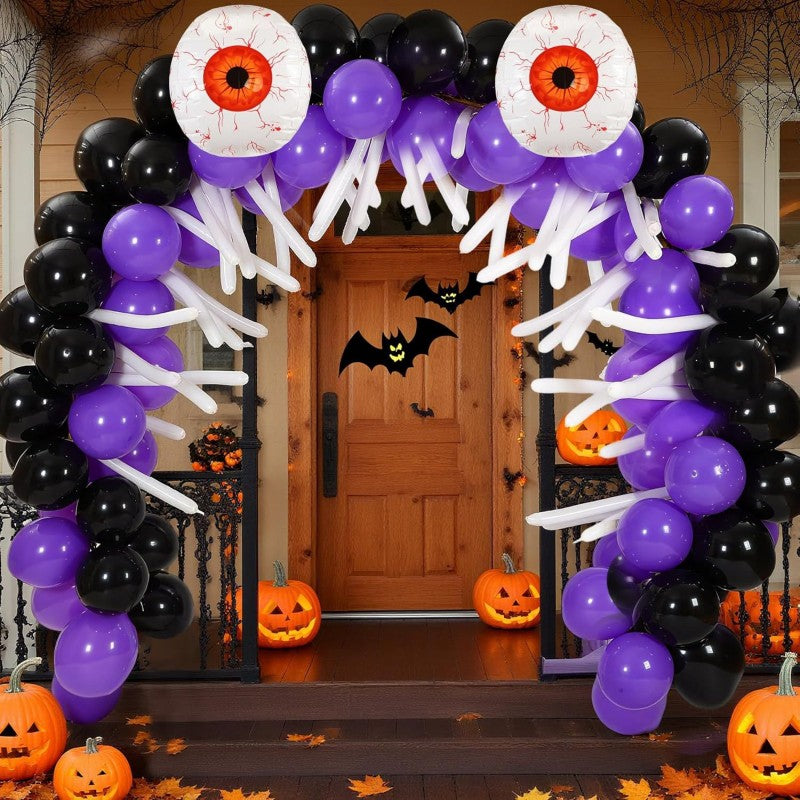 Halloween Ghost Bat Skeleton Balloon Garland Kit – Black Pink Purple & Black Orange Arch Set with Foil Fringe, Haunted House Party Decor Supplies