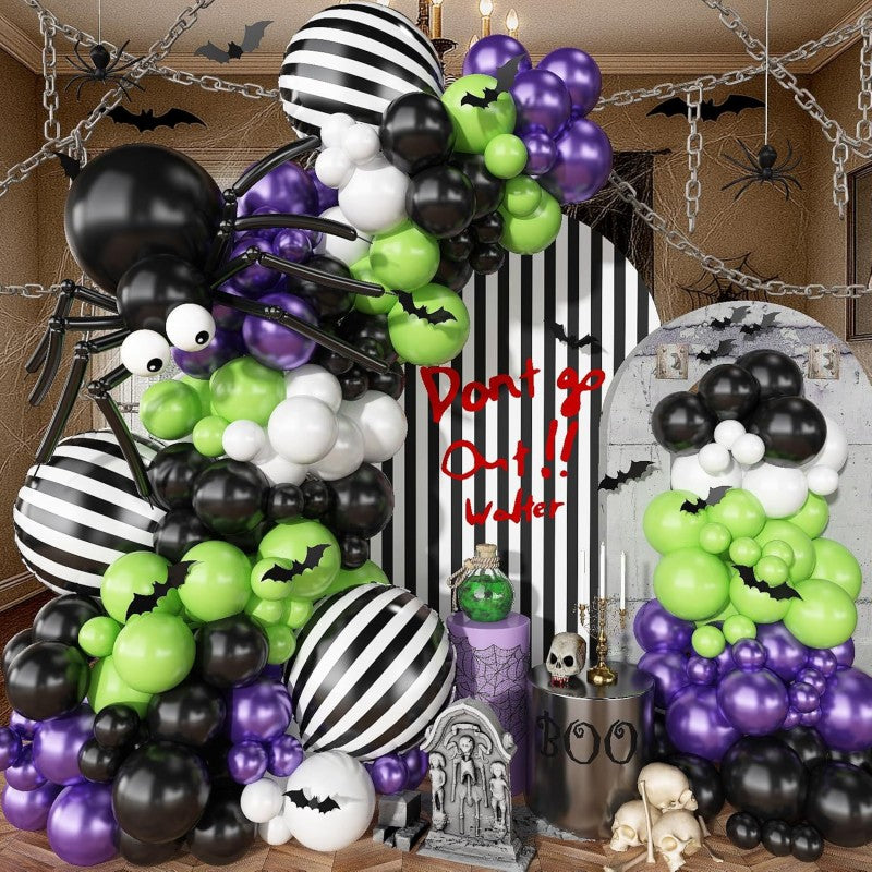 Halloween Ghost Bat Skeleton Balloon Garland Kit – Black Pink Purple & Black Orange Arch Set with Foil Fringe, Haunted House Party Decor Supplies