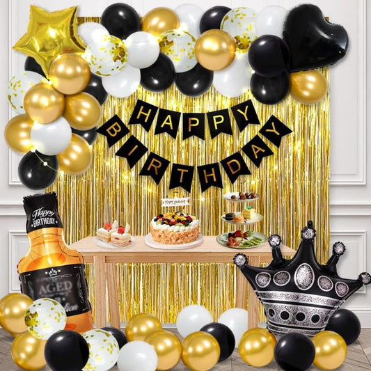 Happy Birthday Banner & Balloon Decoration Set – Fringe Curtain Backdrop, Foil Letter Balloons & Garland for Party Scene Setup