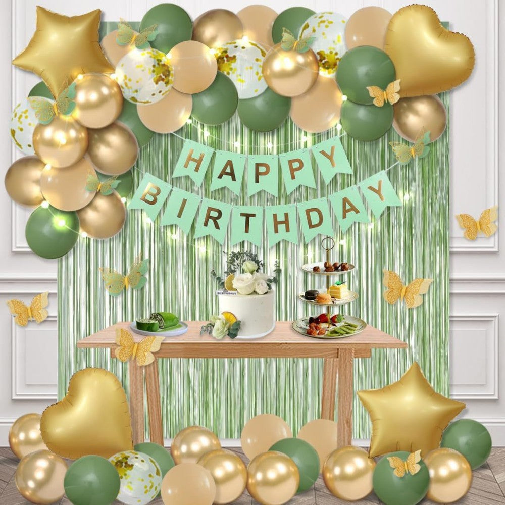 Happy Birthday Banner & Balloon Decoration Set – Fringe Curtain Backdrop, Foil Letter Balloons & Garland for Party Scene Setup