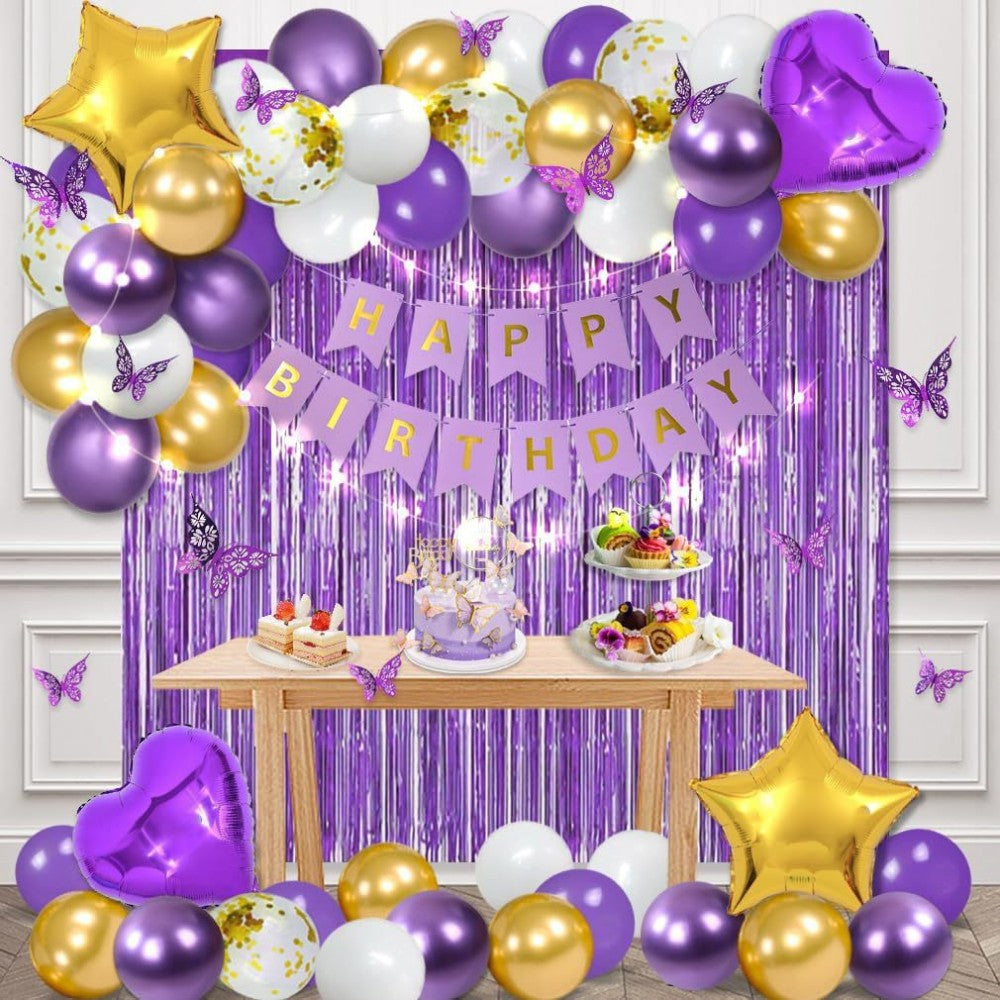 Happy Birthday Banner & Balloon Decoration Set – Fringe Curtain Backdrop, Foil Letter Balloons & Garland for Party Scene Setup