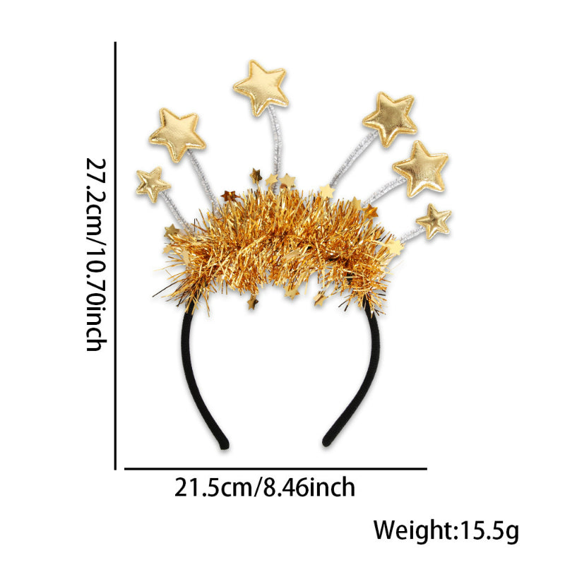 Gold star New Year headband with tinsel