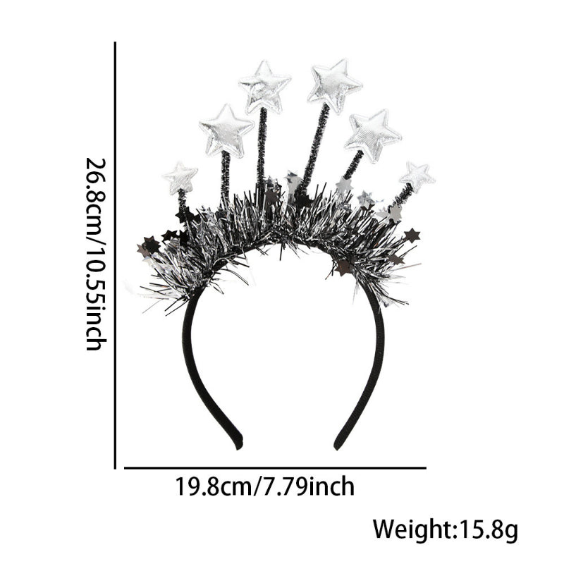 Silver star New Year headband with tinsel