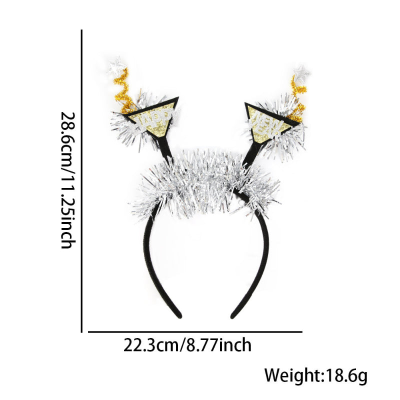 Champagne glass New Year headband with silver tinsel