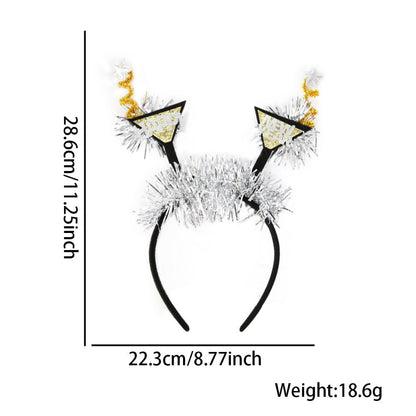 Champagne glass New Year headband with silver tinsel