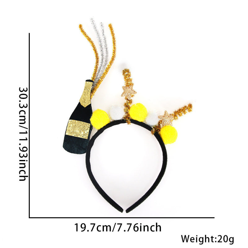 Champagne bottle New Year headband in gold