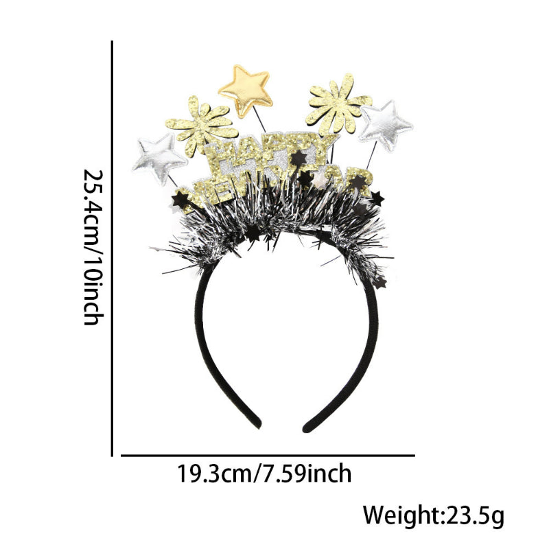 Silver star headband with black tinsel