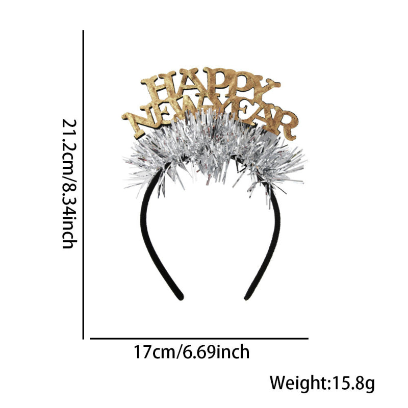 Gold Happy New Year letter headband with silver tinsel