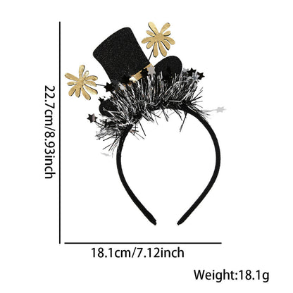 Black top hat New Year headband with silver tinsel