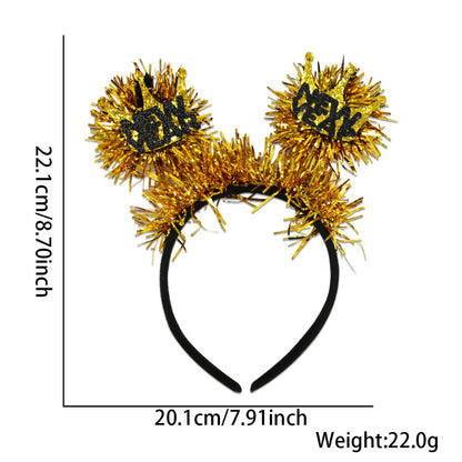 Gold tinsel pom pom Happy New Year headband
