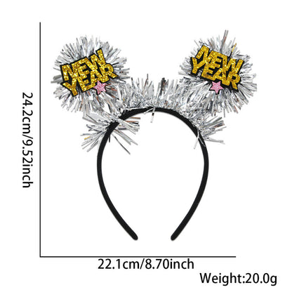 Silver and gold Happy New Year sign pom pom headband