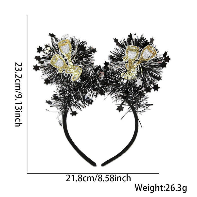 Black and silver tinsel pom pom headband