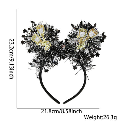 Black and silver tinsel pom pom headband