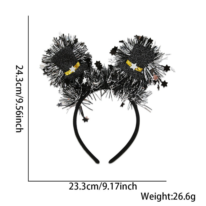 Black and gold tinsel pom pom headband
