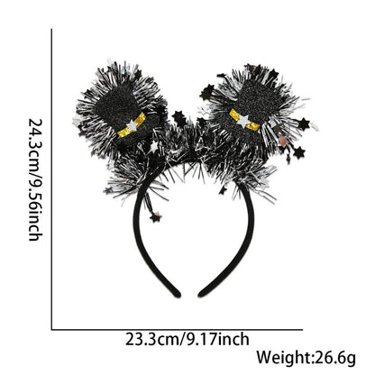 Black and gold tinsel pom pom headband