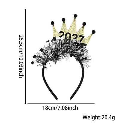 2027 crown New Year headband with silver tinsel