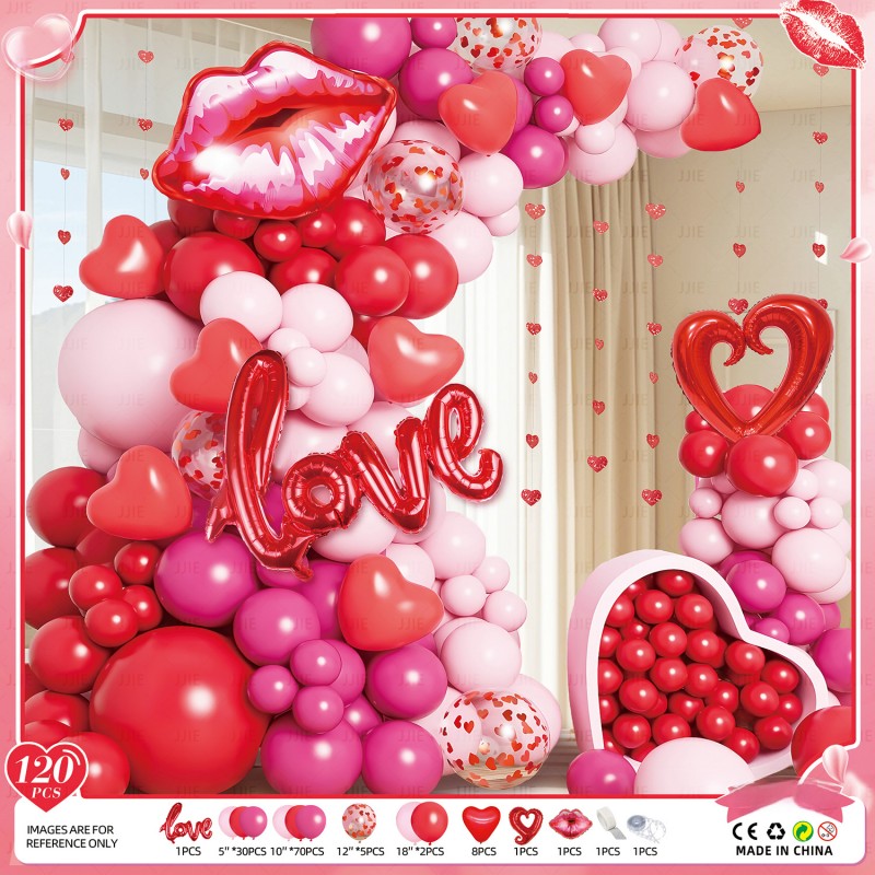 Valentine‘s Day Balloon Garland Kit – Romantic Pink Red Heart Arch Backdrop for Wedding Party, Anniversary & Love Celebration Decor
