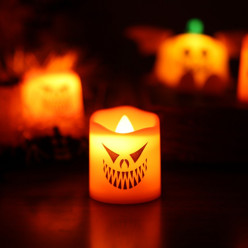 Creative LED Pumpkin Candle – Flameless Glowing Pumpkin & Ghost Prop, Flickering Electronic Candle for Halloween Tabletop, Mantel & Window Display