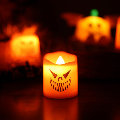 Creative LED Pumpkin Candle – Flameless Glowing Pumpkin & Ghost Prop, Flickering Electronic Candle for Halloween Tabletop, Mantel & Window Display
