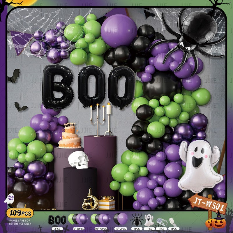 Ghost Festival Decor Kit – Aluminum Foil & Latex Balloons plus Bunting Garland, Bulk Halloween Supplies for Haunted House & Themed Party