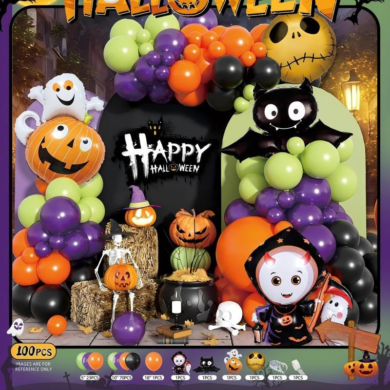 Ghost Festival Decor Kit – Aluminum Foil & Latex Balloons plus Bunting Garland, Bulk Halloween Supplies for Haunted House & Themed Party