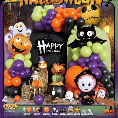 Ghost Festival Decor Kit – Aluminum Foil & Latex Balloons plus Bunting Garland, Bulk Halloween Supplies for Haunted House & Themed Party