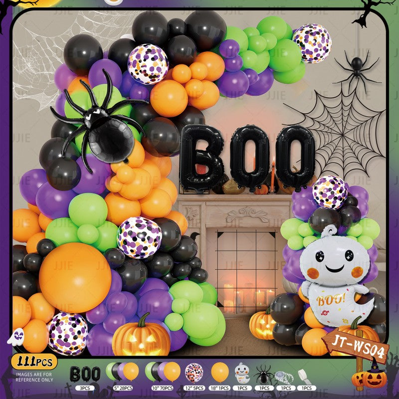 Ghost Festival Decor Kit – Aluminum Foil & Latex Balloons plus Bunting Garland, Bulk Halloween Supplies for Haunted House & Themed Party