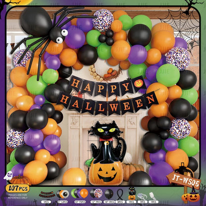 Ghost Festival Decor Kit – Aluminum Foil & Latex Balloons plus Bunting Garland, Bulk Halloween Supplies for Haunted House & Themed Party