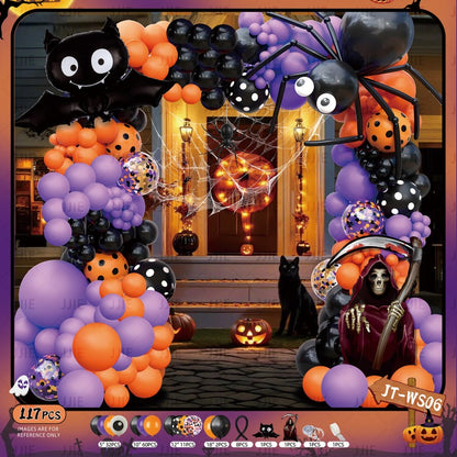 Ghost Festival Decor Kit – Aluminum Foil & Latex Balloons plus Bunting Garland, Bulk Halloween Supplies for Haunted House & Themed Party