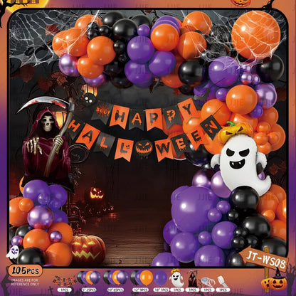 Ghost Festival Decor Kit – Aluminum Foil & Latex Balloons plus Bunting Garland, Bulk Halloween Supplies for Haunted House & Themed Party