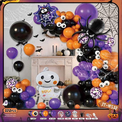 Ghost Festival Decor Kit – Aluminum Foil & Latex Balloons plus Bunting Garland, Bulk Halloween Supplies for Haunted House & Themed Party