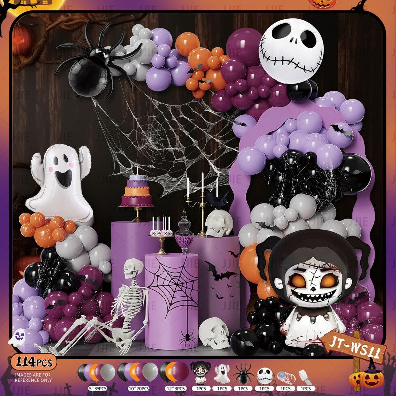 Ghost Festival Decor Kit – Aluminum Foil & Latex Balloons plus Bunting Garland, Bulk Halloween Supplies for Haunted House & Themed Party
