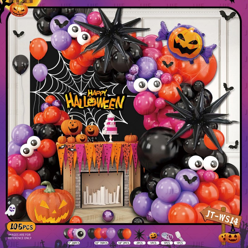 Ghost Festival Decor Kit – Aluminum Foil & Latex Balloons plus Bunting Garland, Bulk Halloween Supplies for Haunted House & Themed Party