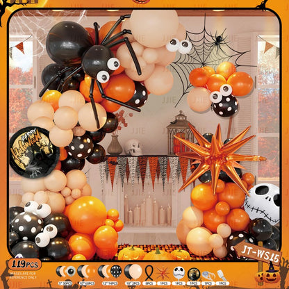 Ghost Festival Decor Kit – Aluminum Foil & Latex Balloons plus Bunting Garland, Bulk Halloween Supplies for Haunted House & Themed Party