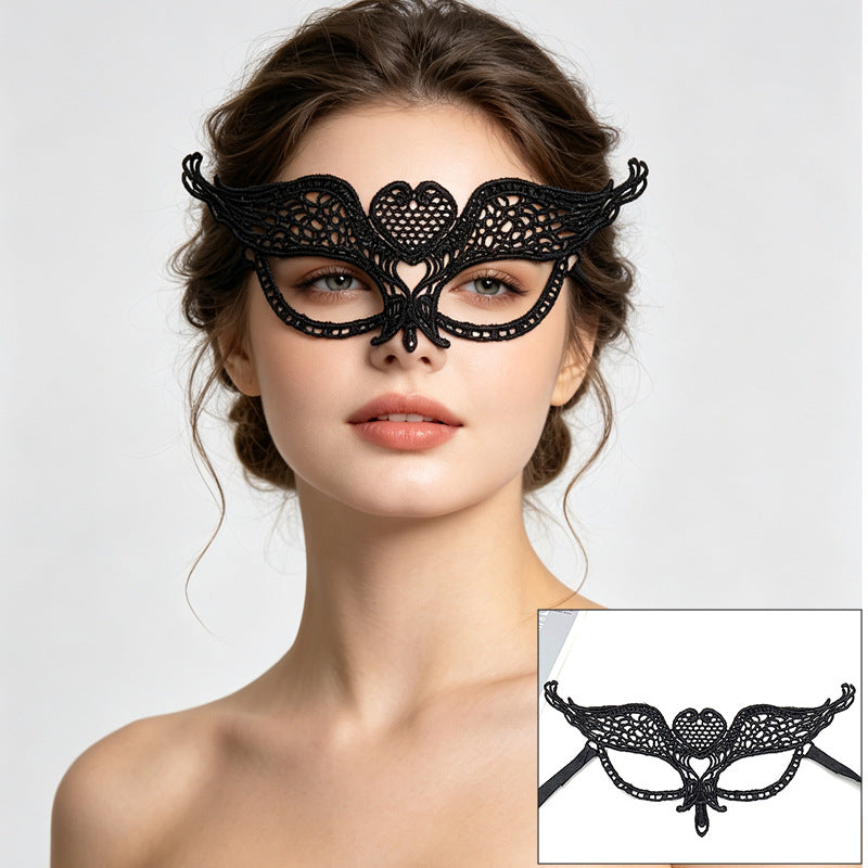 Venetian lace mask center heart filigree with flared wings
