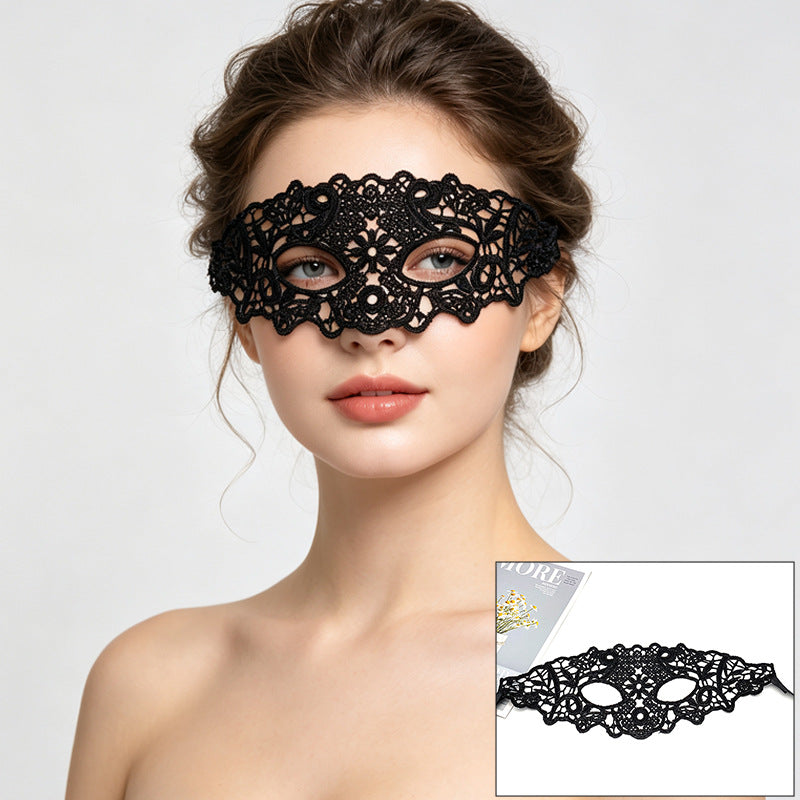 Venetian lace mask circular blooming rosette trim with ribbons