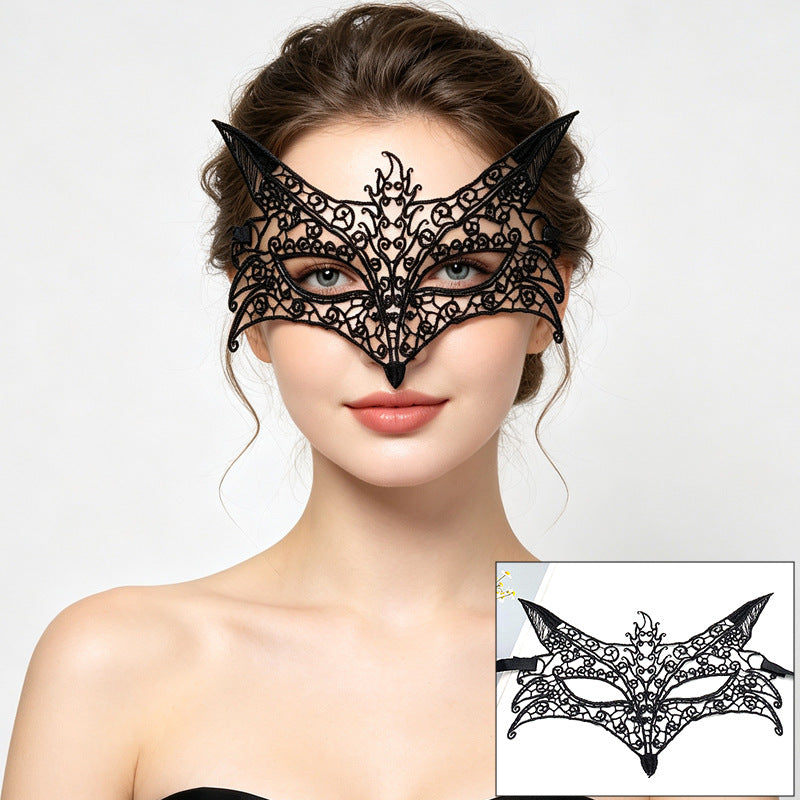 Venetian lace mask pointed fox ears with angular cheeks
